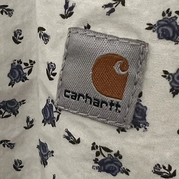 Carhartt Blue and White Floral Pearl Snap Western Shirt Ladies XXL EUC - Picture 5 of 7